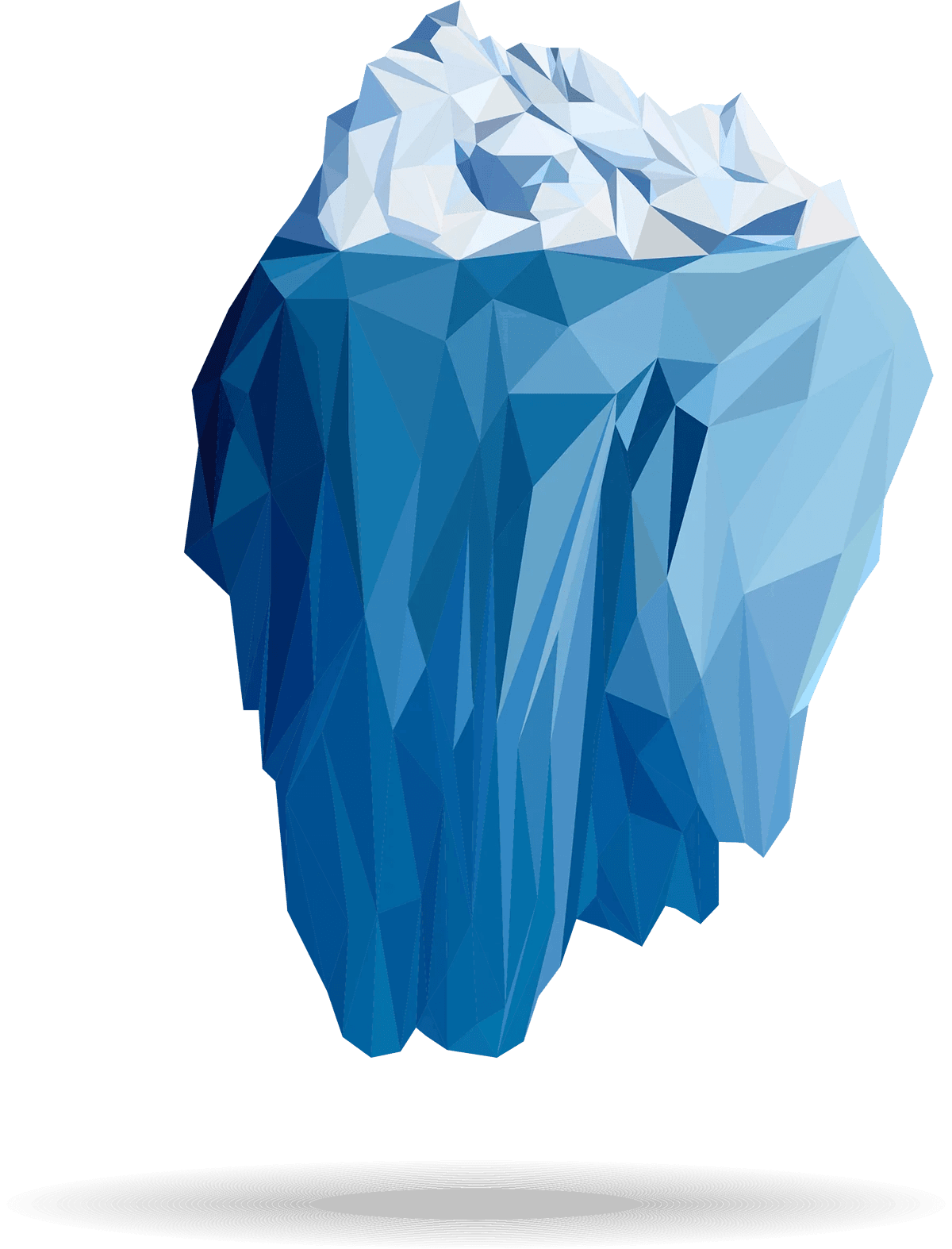 Low-poly iceberg: the bright tip above a dashed waterline, the deep mass below
