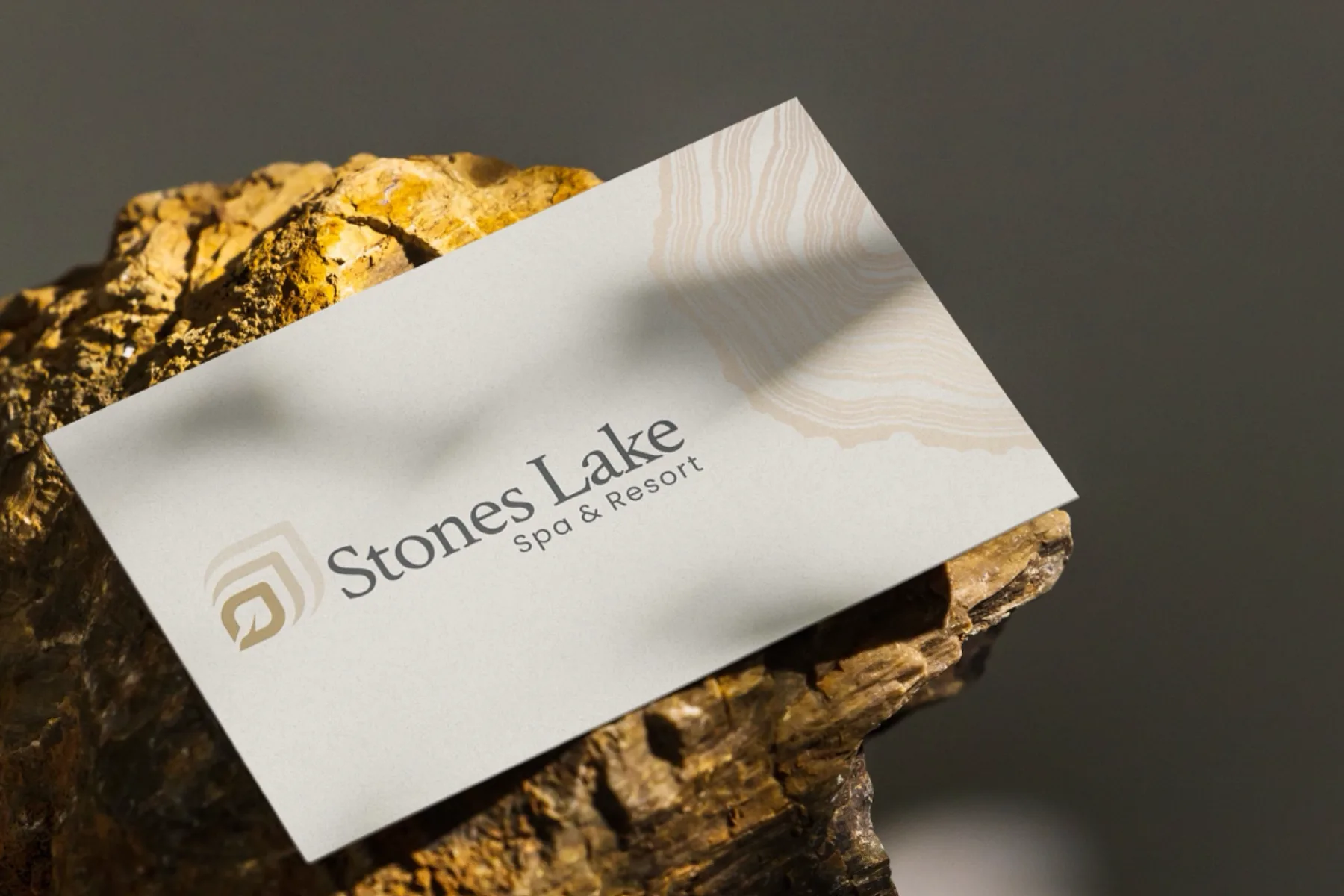 Stones Lake Spa & Resort: the business card, letterpressed and resting on cut stone